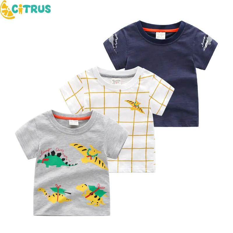

Summer Children's Short Boys Girls Cotton Dinosaur Short Sleeve T-shirt Cute Cotton Cartoon Tee Tops Clothing Short