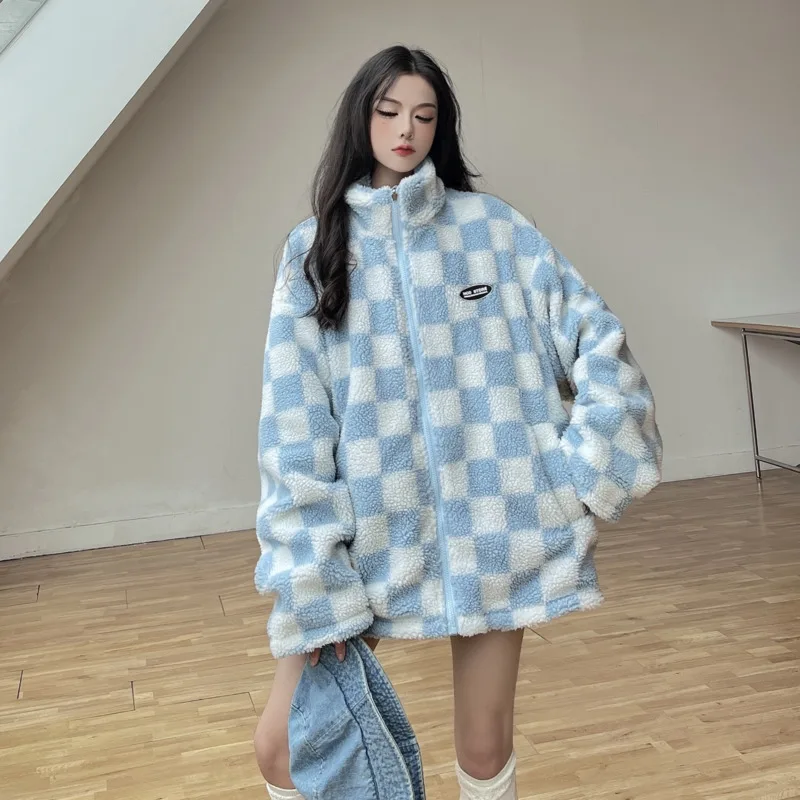 Зимняя женская куртка с сетчатым принтом плотная теплая двухсторонняя одежда