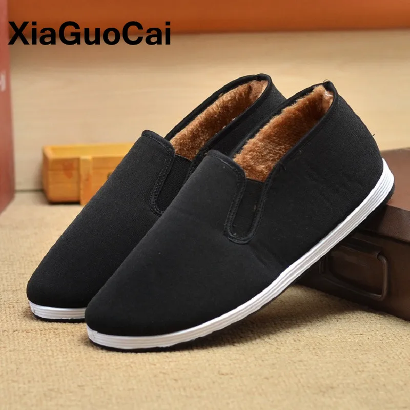 Men Canvas Shoes Winter Warm Casual Man With Fur Plush Cotton Flats Soft Sole Slip-On Male Loafers Driving Footwear Cheap | Обувь