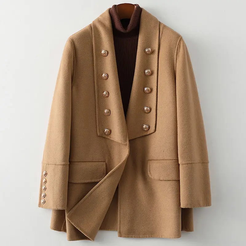

Temperament Double Breasted Wool Coat female New Metal Buttons Double-sided woolen coat blends coat factory outlets wy457
