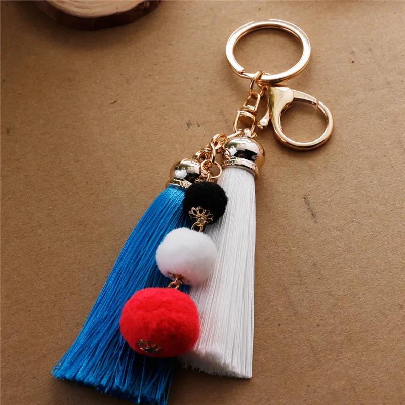 Женские брелки в богемном стиле с разноцветными кисточками и помпонами для сумок