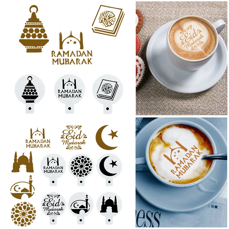 

8 PCS/ Set Mixed Styles Cappuccino Latte Coffee Stencils Duster Cake Mold Spray Coffee DIY Art Stencils Islam Muslim Party Decor