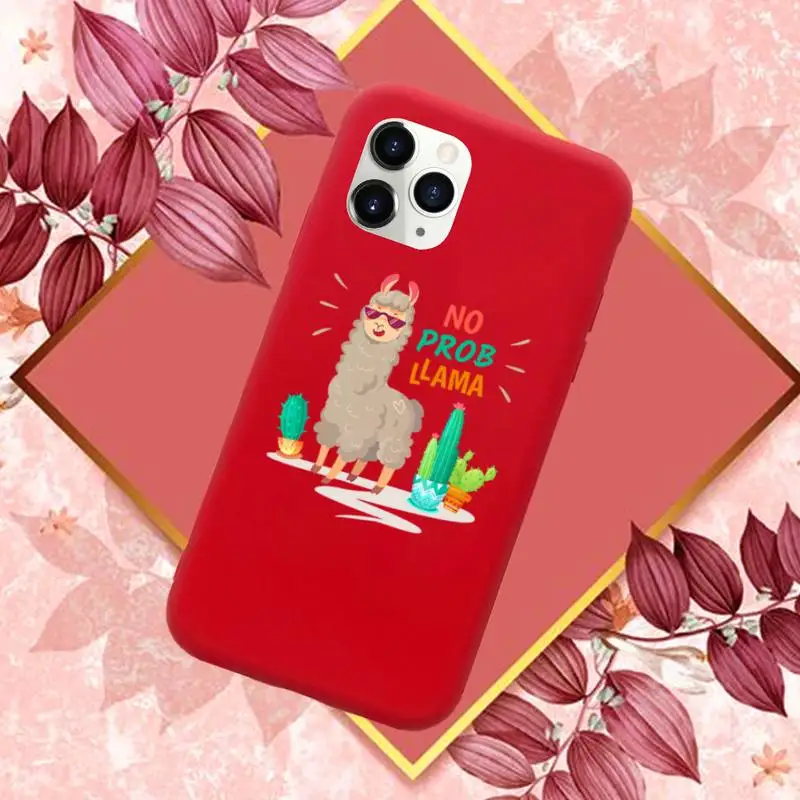 

Cute Llama Alpaca Animals Phone Case Red Candy Color for iPhone 11 12 mini pro XS MAX 8 7 6 6S Plus X SE 2020 XR