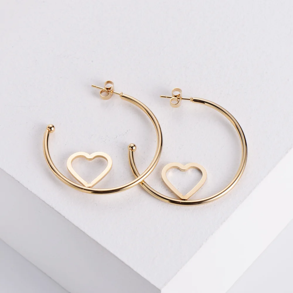 

Fahion Love Heart Gold Plated Earrings Luxury Stainless Steel Women Stud Earrings Wedding Party Trendy Jewelry Gift for Girl