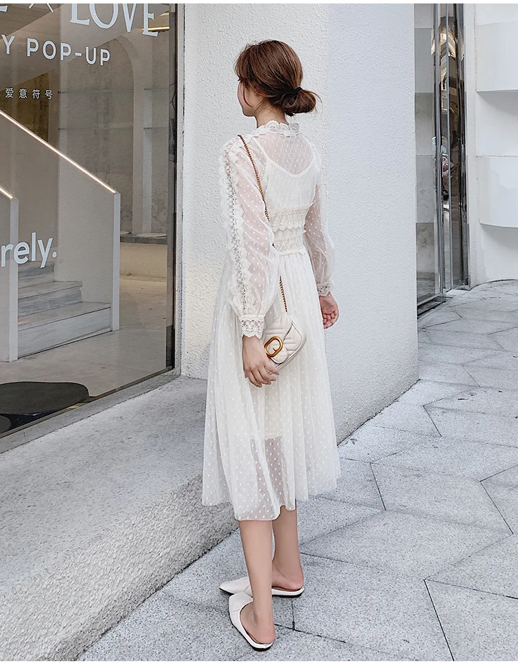 Женское винтажное кружевное платье LUZUZI однобортное средней длины с v образным