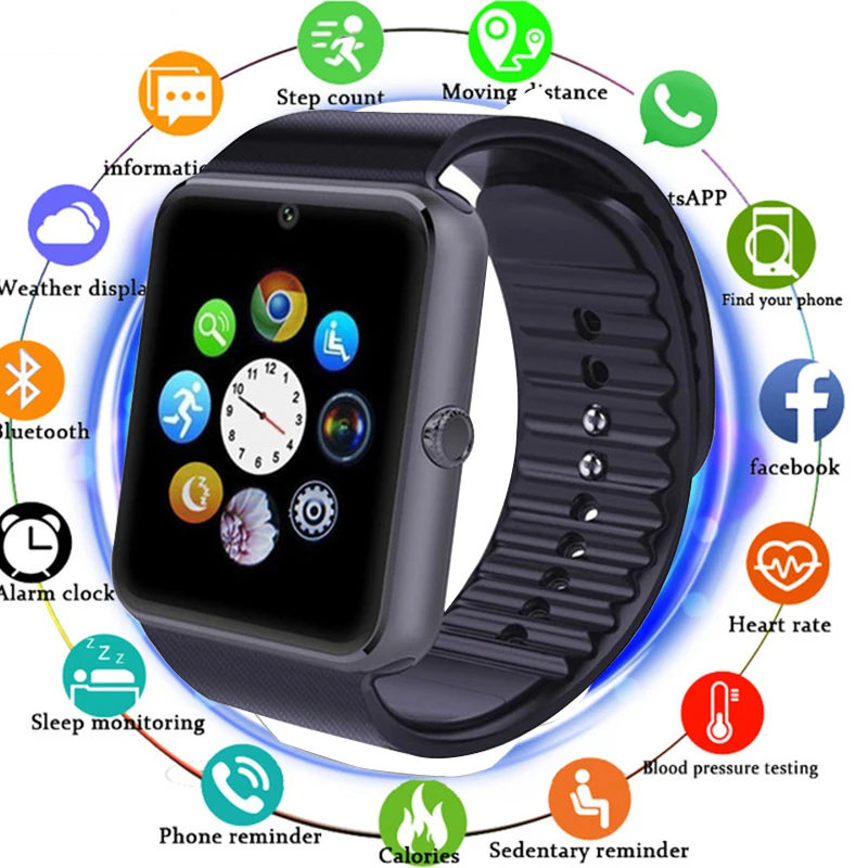 Bluetooth Смарт-часы для мужчин GT08 с сенсорным экраном большая батарея поддержка TF