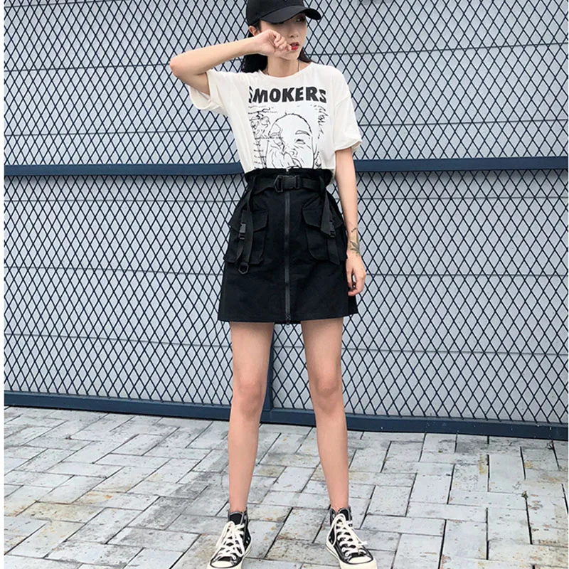 Юбка женская с карманами короткая юбка-трапеция поясом завышенной талией на