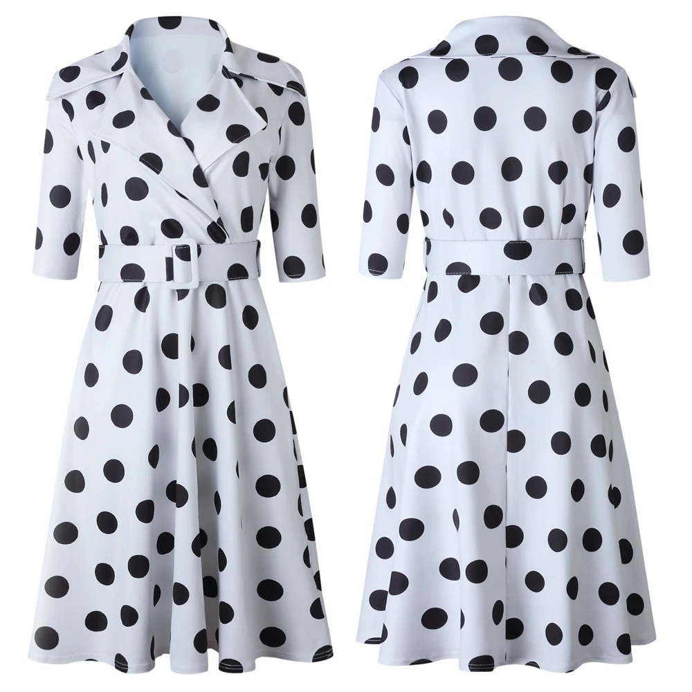 Женское винтажное платье в горошек стильное облегающее средней длины с рукавом