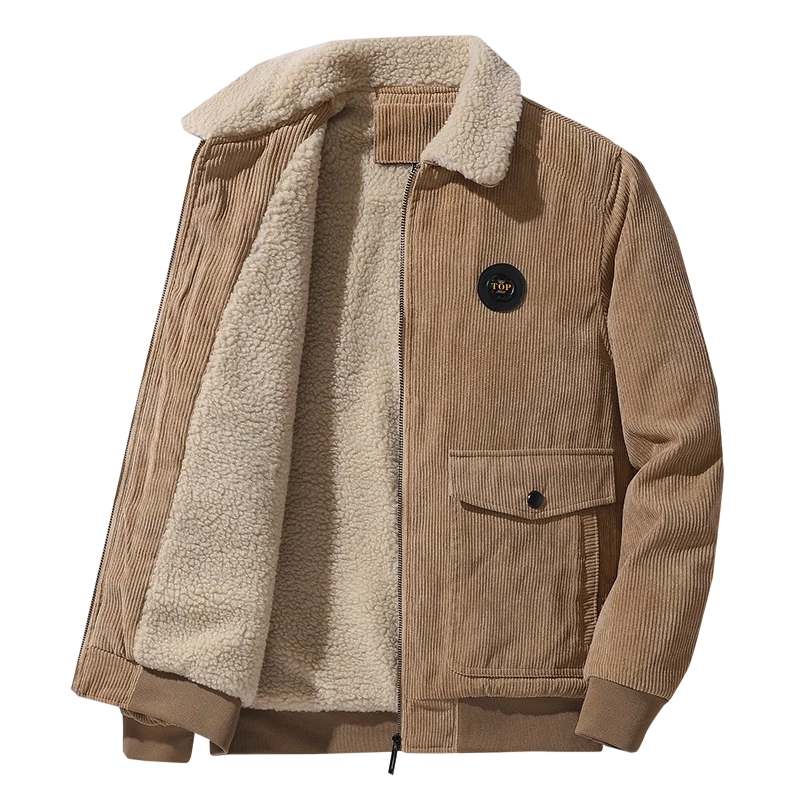 

Men Jacket Fleece Warm Thick Corduroy Coat Lambswool Lapel Zipper Bomber Jacket Fashion Casual Streetwear Winter Male Plus Size