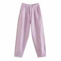 davedi 2022 summer england vintage purple color mom turnip pants high waistjeans woman pleated boyfriend jeans for women