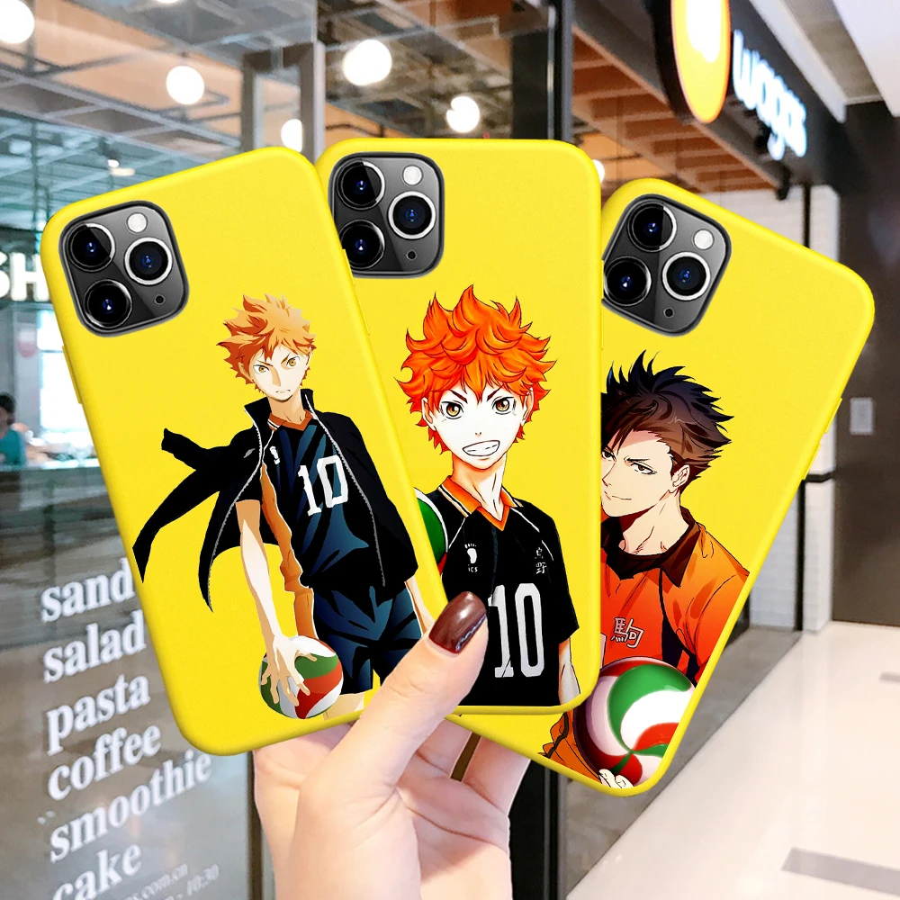 

Haikyuu Hinata attacks Anime etui Soft yellow candy Phone Case For iPhone 12 11 Pro X XS MAX 6 7 8 Plus XR 2020SE Fundas Coque