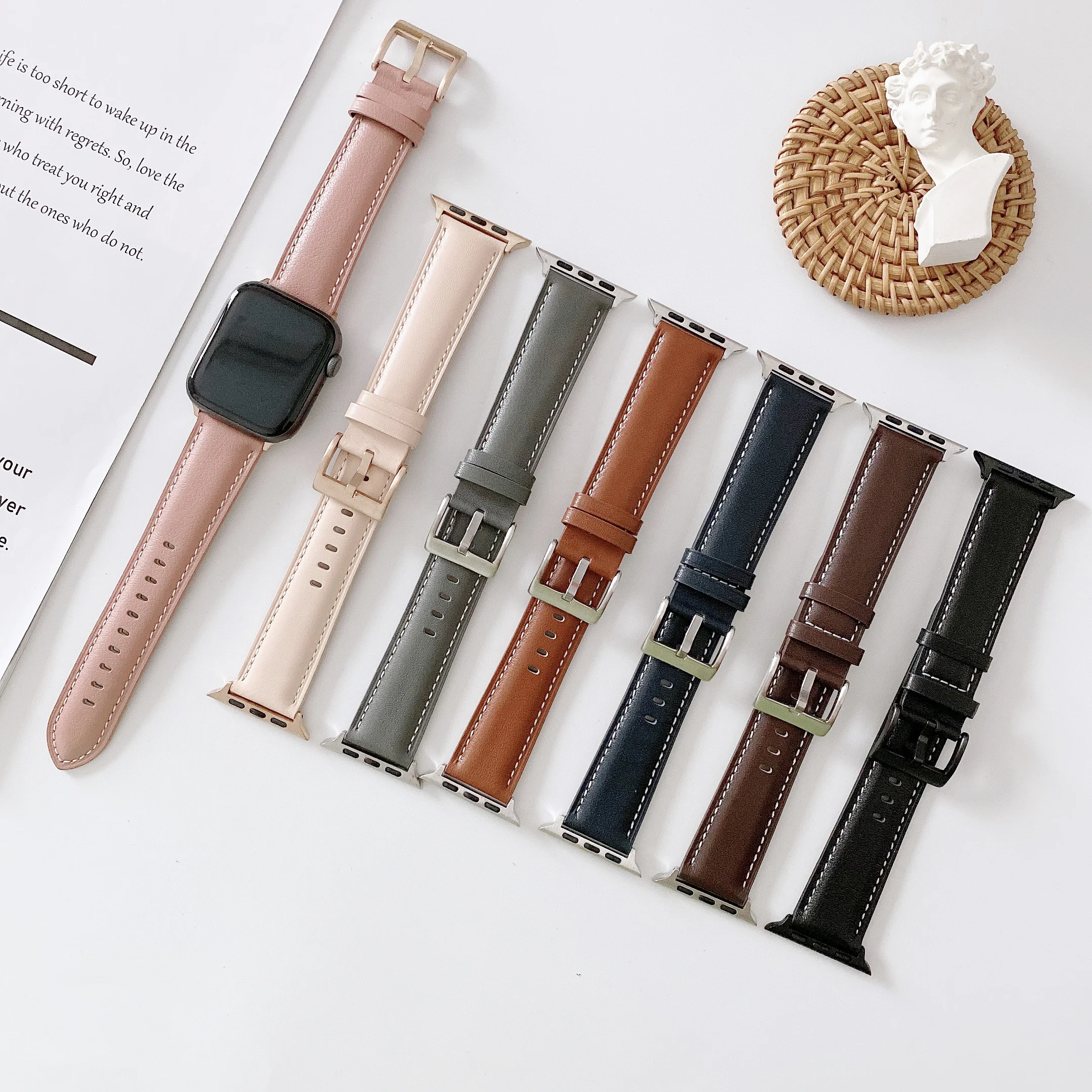 

Ремешок из натуральной кожи для Apple Watch 6 5 4 3 2 1 SE, браслет для iWatch 44 мм 40 мм 42 мм 38 мм