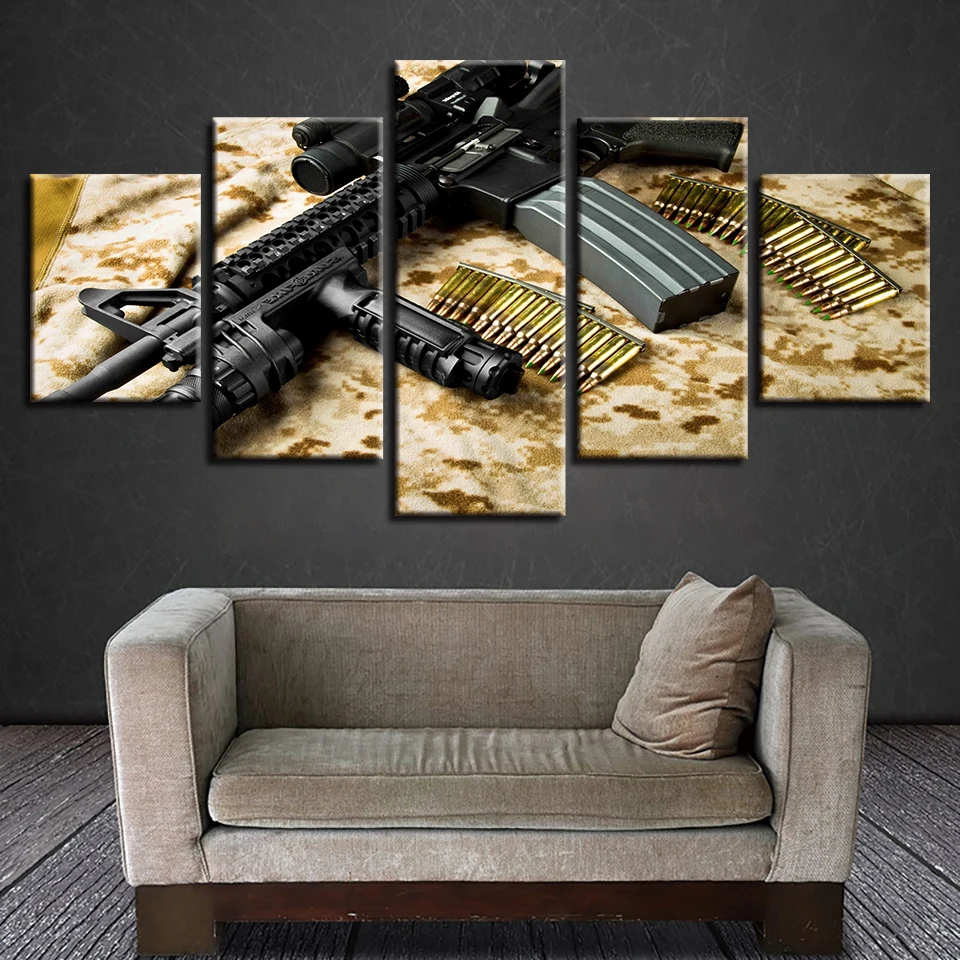 

High Power Rifle Submachine Gun and Bulle Canvas HD Prints Posters Home Decor Wall Art Pictures 5 Pcs Art Paintings No Frame
