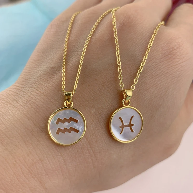 

Constellation Zodiac Necklaces Gold Choker Jewelry for Women 12 Horoscope Taurus Aries Leo Charm Shell Pendant Best Friend Gifts
