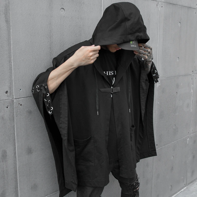 Футболка мужская оверсайз в готическом стиле свободная рубашка с капюшоном и