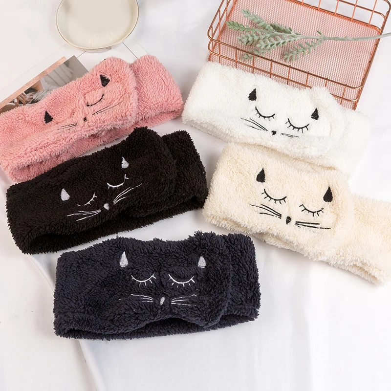 Female Bath Shower Elastic Headwear Wide Bandana Makeup Wash Face Cosmetic Sticky Plush Hair Band Cute Cat hair accessories |