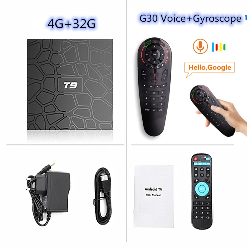 4GB32GB Add G30 Android 9,0 ТВ приставка T9 ТВ приставка 4GB 64GB T9 RK3328 RK3318 Четырехъядерный 4G/32G USB3.0 Смарт 4K ТВ приставка 2,4G/5G двойной wifi BT4.0 - Цвет: 4GB32GB Add G30