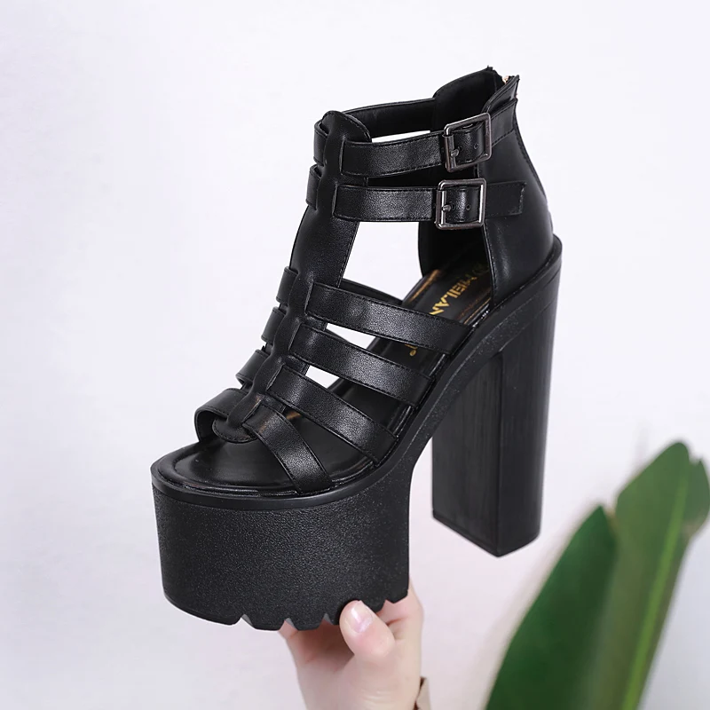 High-heeled women sandals 2019 new waterproof platform fish mouth wild 14 cm sexy nightclub thick with models catwalk high heels | Обувь