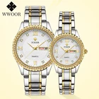 Золотые кварцевые часы WWOOR, мужские часы, женские Роскошные Кварцевые наручные часы ведущей марки для влюбленных, модные наручные часы, мужские часы