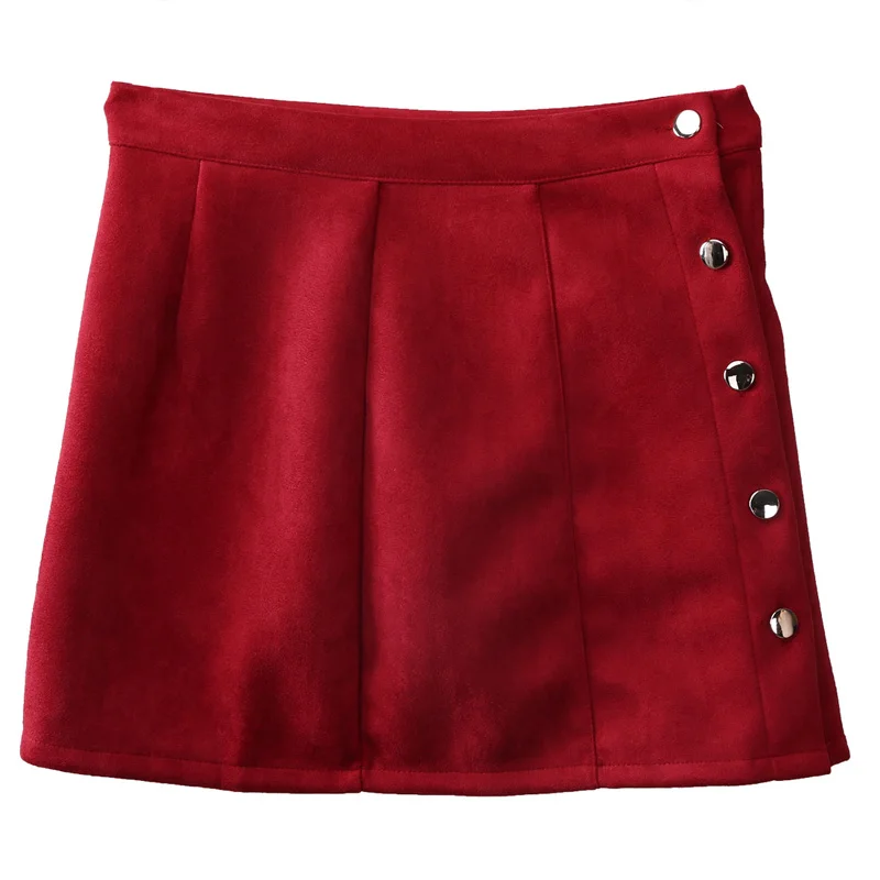 VZFF Mode Elegante Vrouwen Dames Zomer Rokken Hoge Tail Enkele Breasted Effen Slanke A-lijn Suede Mini Rokken 2 Stijl