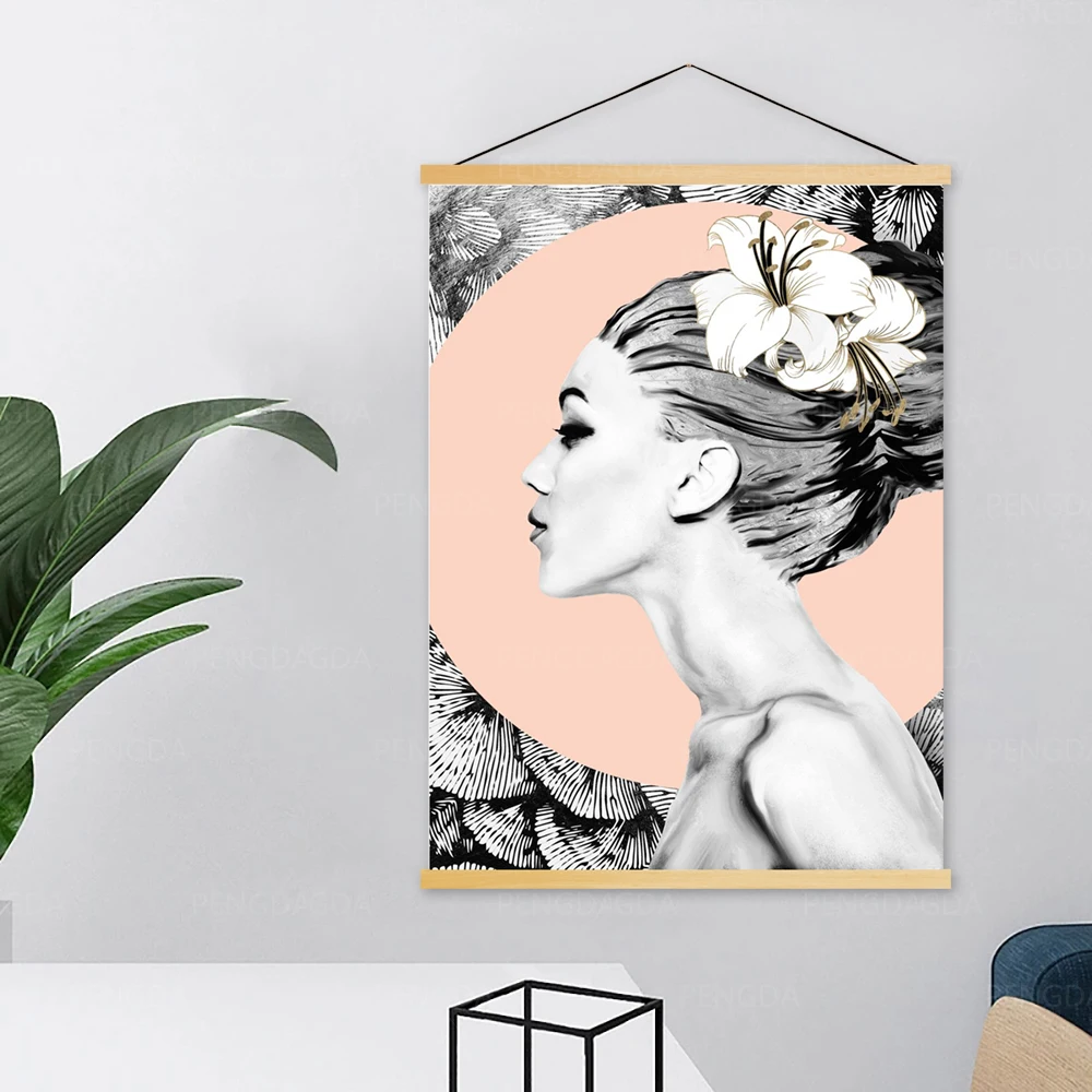 

Настенная картина HD, холст, Постер для девочек, картины с свежими цветами, деревянный свиток, подвесная картина, домашний декор для гостиной