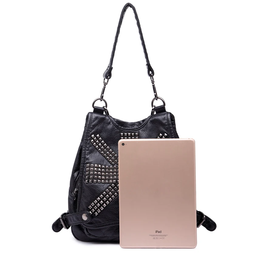 

Brand Soft Washed Leather Women Backpack Fashion Rivet Design Quality PU Girl Backpacks School Bag Casual Daily Backpack
