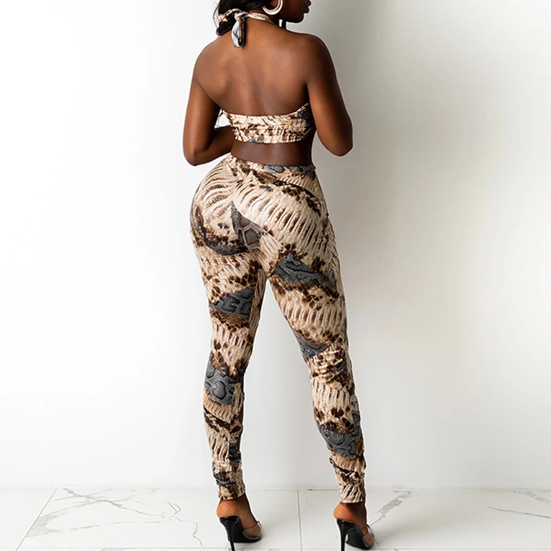 

Summer Pants Suits Casual Halter Bikini Top And Hollow Out Pencil Pants 2 Pcs Sets Sexy Women Clubwear