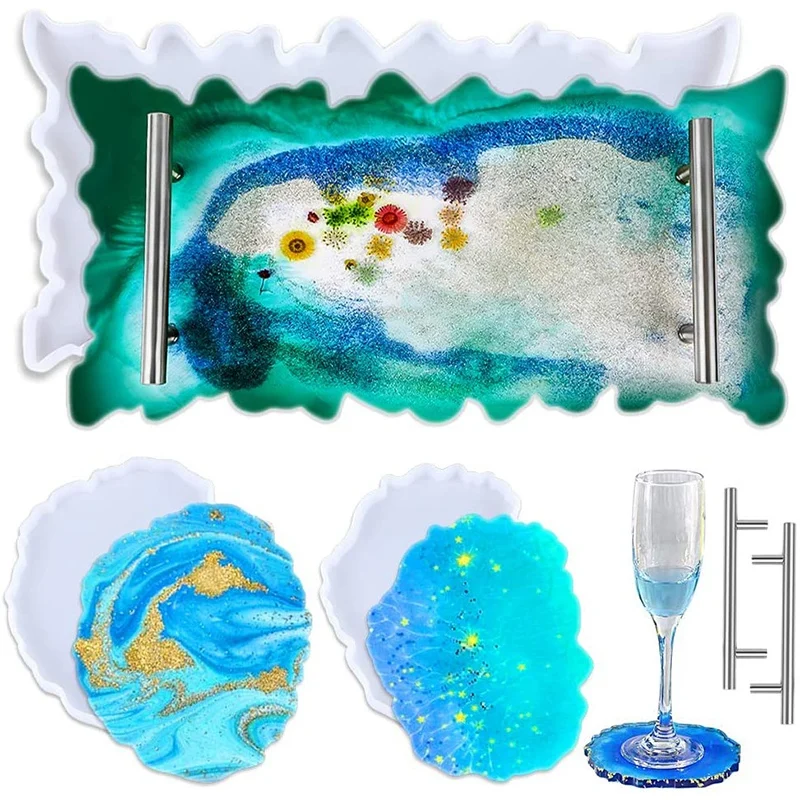 Поднос из силиконовой смолы и формы для горки 2 шт. Серебристые ручки пресс