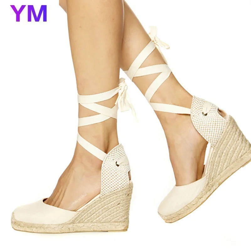 

Сандалии-гладиаторы на очень высокой платформе 8 см, босоножки на танкетке со шнуровкой, модная летняя обувь, размеры 34-43