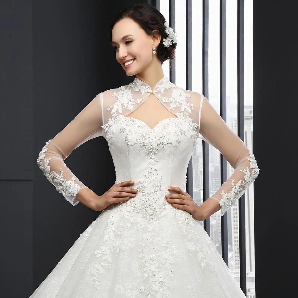 

Q021 ball gown wedding dress for bride vestidos de novia corte princesa high neck lace crystal open back vestido blanco largo