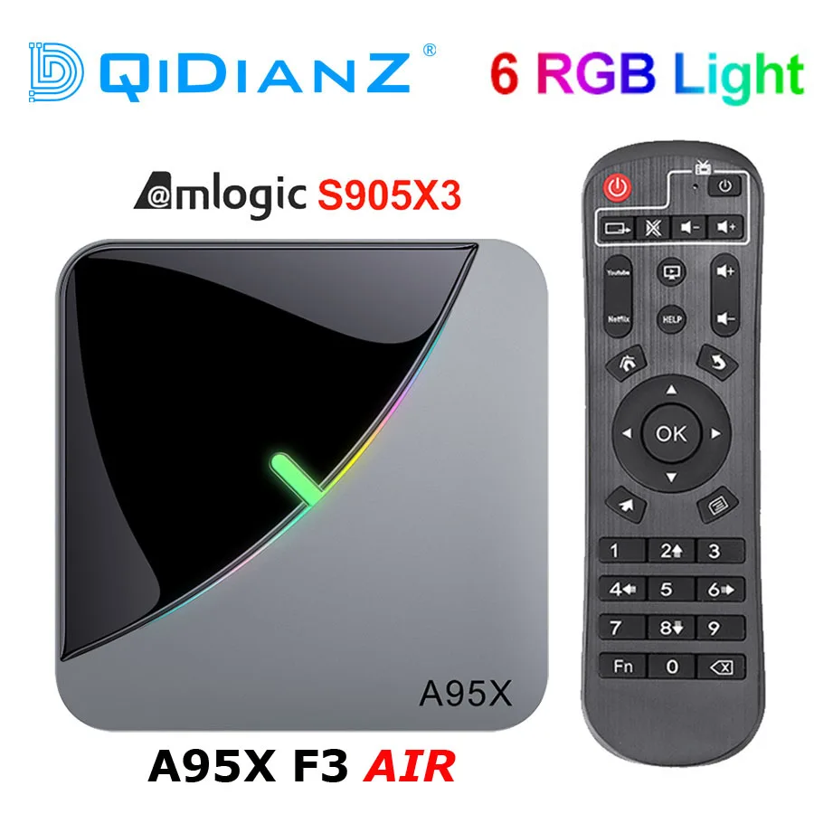 ТВ приставка A95X F3 Air 6 с RGB подсветкой Android 9 0 Amlogic S905X3 4K 60fps 4 ГБ 64 двойной Wi Fi смарт