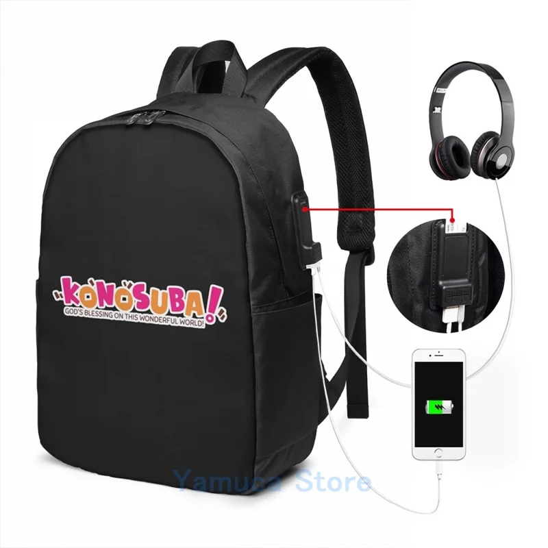 Забавный графический принт Kono Subarashii рюкзак с USB зарядкой мужские школьные сумки