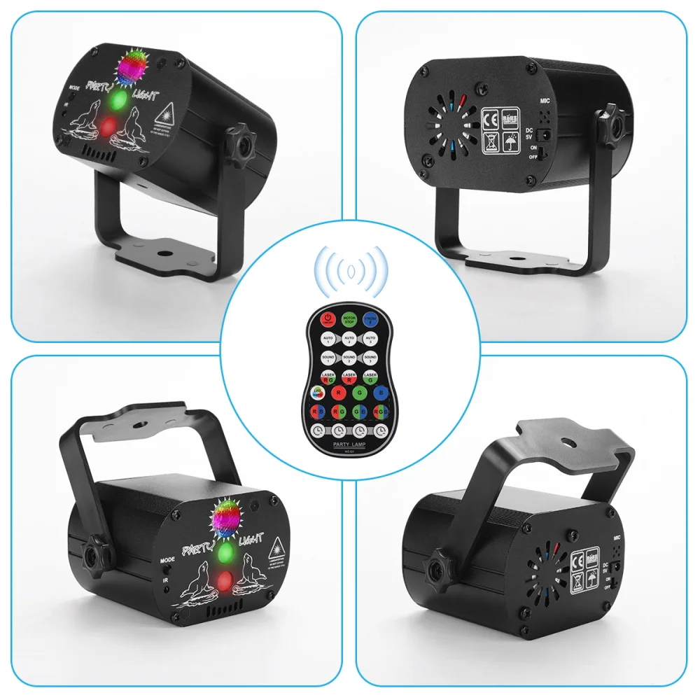 Миниатюрный RGB диско светильник светодиодный лазерный сценический прожектор