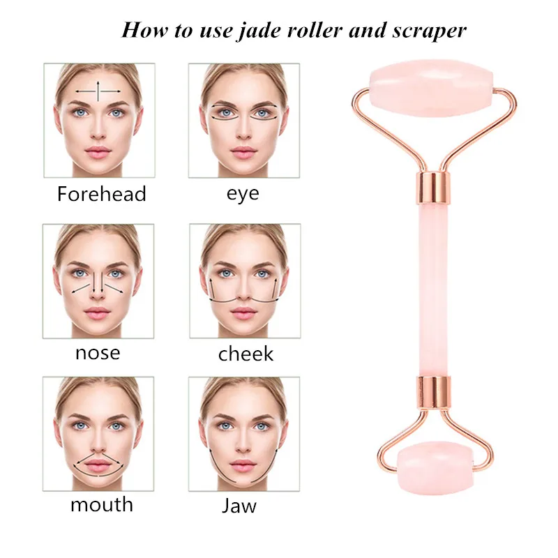 

Rose Quartz Powder Crystal Jade Roller Massage Spa Natural Pink Handmade Gua Sha Stone Facial Beauty Device Face Skin Care Tool
