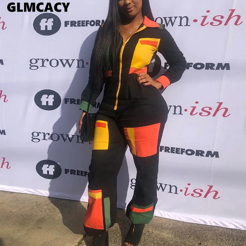 Женские комбинезоны на молнии лоскутные с длинным рукавом уличные шикарные |