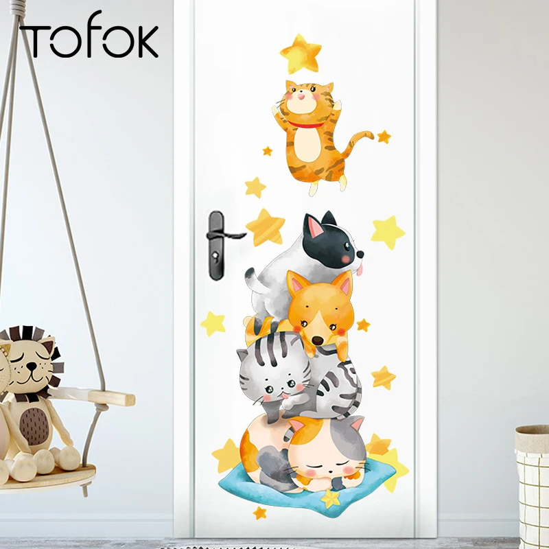 Tofok DIY кошки собака Смешные Многослойные высокие стены дверные наклейки для дома