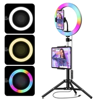 rgb ring light with 200cm tripod stand phone holder selfie ringlight photography lamp makeup for live streaming youtube video
