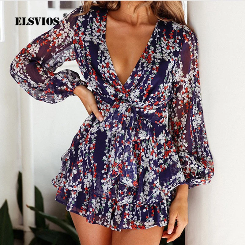 

Женское плиссированное платье, элегантное облегающее вечернее платье с цветочным принтом, V-образным вырезом и длинным рукавом, весна-осень...