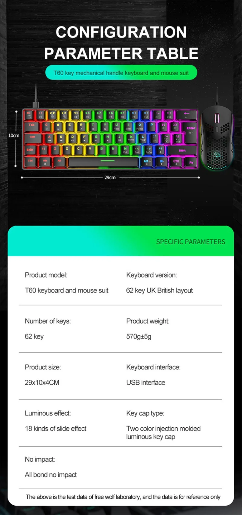 

Gaming Mechanical Wired Keyboard And Mouse Set RGB Backlit Multifunction Keyboard Ergonomic 6400DPI Optical Mice For Dell Laptop