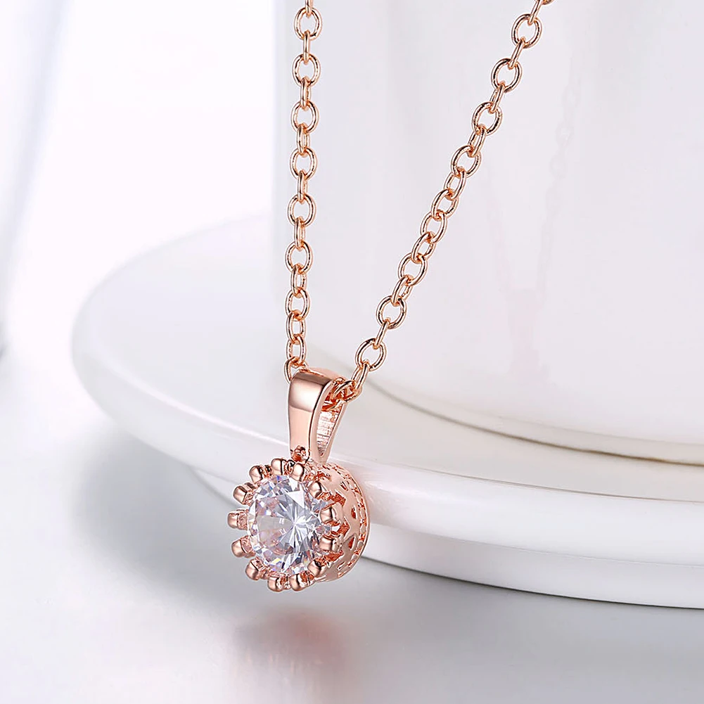 Fashion K Gold Trend Necklace Zircon Rose Female Round Diamond Engagement White Valentine's Day Gift | Украшения и аксессуары
