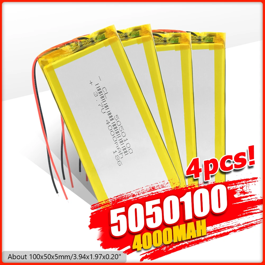 

1/2/4 шт., литиевая батарея 3,94x1,97x0,20, 3,7 в, 5050100, 4000 мАч