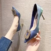 2021 new style fashion rhinestone gradient shoes for women bling bling temperament woman pumps 8cm high heels pointed toe mules