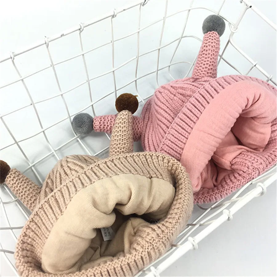 

2019 New 1 Months-3 Years Old Baby Kids Winter Warm Knitted Hat Cute Antenna Children Hat Boys Girls Skullies & Beanies AD0714