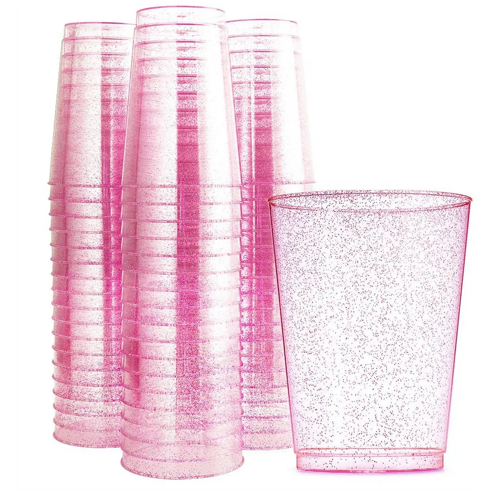 

Одноразовая чашка 12 унций, прозрачная, золотая, розовая, блестящая, пластиковая, в стиле ретро, для свадьбы, банкета, дня рождения, столовых п...