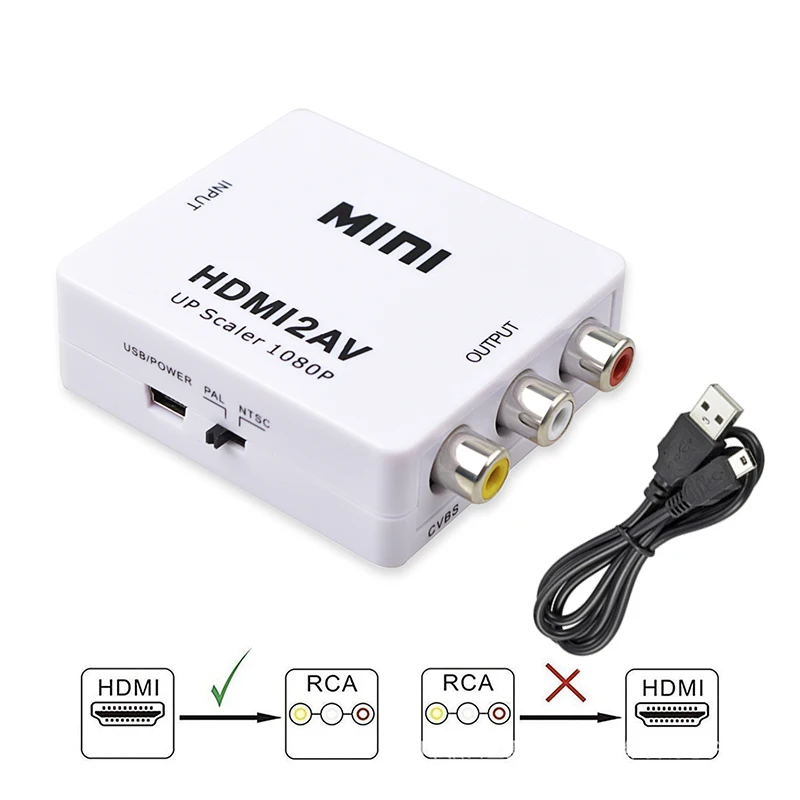 

HDMI-compatible to RCA Converter AV/CVBS L/R Audio Video Set Top Box Up Scaler 1080P MINI HD2AV Support NTSC PAL Output HD To AV