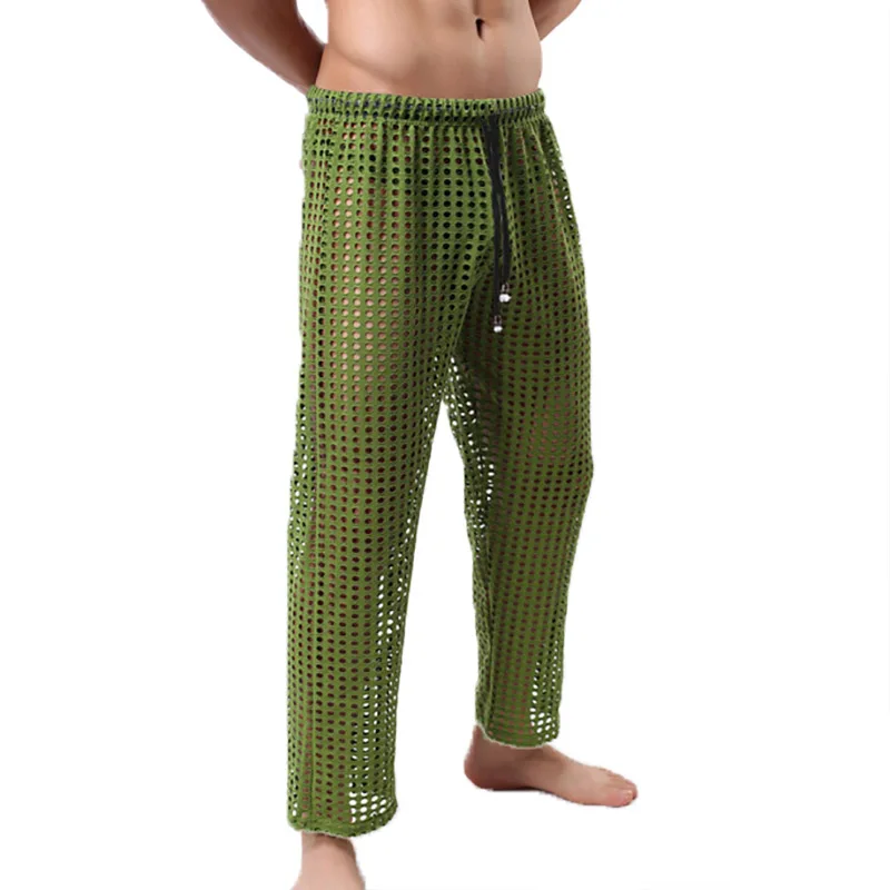 Мужские пижамные брюки сетчатые прозрачные повседневные дышащие на шнуровке