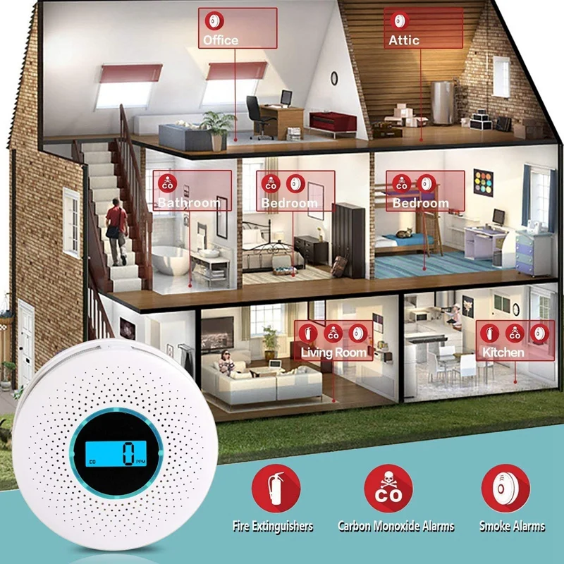 

Carbon Monoxide Detector Smoke Detector High Accuracy CO Alarm with Sound Warning and Digital LCD Display