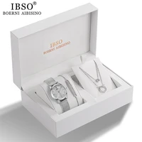 ibso 2022 womens quartz watch set crystal bracelet necklace watch sets female jewelry set silver set watch valentines day gift