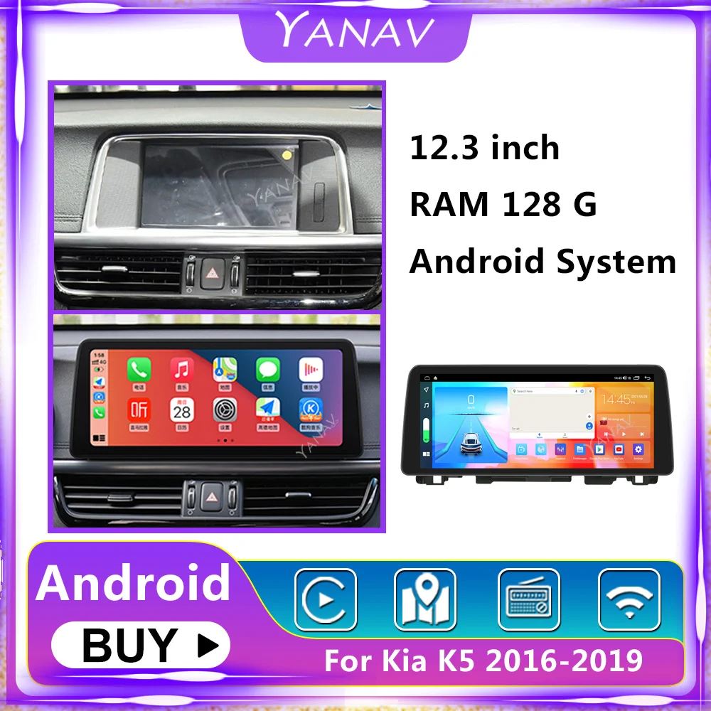 

12.3 Inch 128G For KIA K5 2016-2019 Auto Android 10.0 Radio Stereo Multimedia Player GPS Navigation tape recorder Head Unit