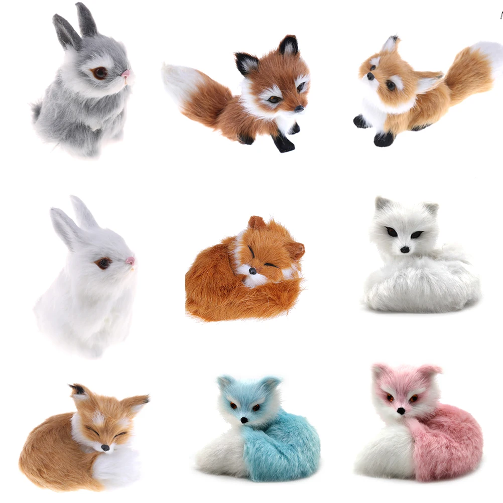 

Cute Mini animals hard model real furs simulation fox rabbit popularity prop handicraft home desktop decoration toy gift